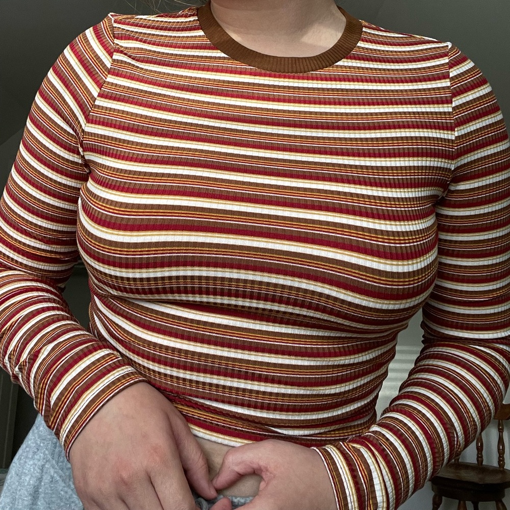 SHEIN Brown Ribbed Fitted Long Sleeve T-Shirt